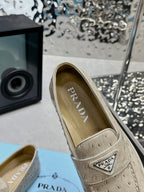 PRA OSTRICH PATTERN LOAFERS CREAMY WHITE CALFSKIN