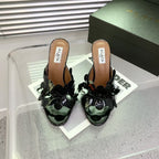 Alaia Confetti Leather Mules Glossy Black Sheepskin Cowhide 293163