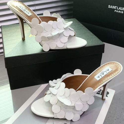 Alaia Confetti Leather Mules White Sheepskin Cowhide 293165