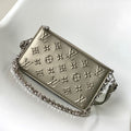 LV Lexington Pochette Shoulder Bag 21.5 Metallic Sliver Monogram Embossed Cafskin