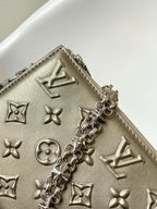 LV Lexington Pochette Shoulder Bag 21.5 Metallic Sliver Monogram Embossed Cafskin