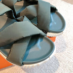HM ELECTRIC SANDAL SPRUCE FABRIC AND CALFSKIN