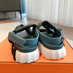 HM ELECTRIC SANDAL SPRUCE FABRIC AND CALFSKIN