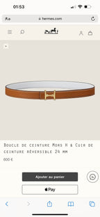 HM Gold Mors H buckle & Reversible 24 mm belt Brown White leather 125364