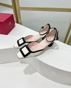 Trompette Metal Buckle Slingback Pump 45 Black White Patent Leather