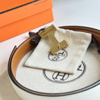 HM Gold Constance & Reverible Belt Brown White Leather 125376
