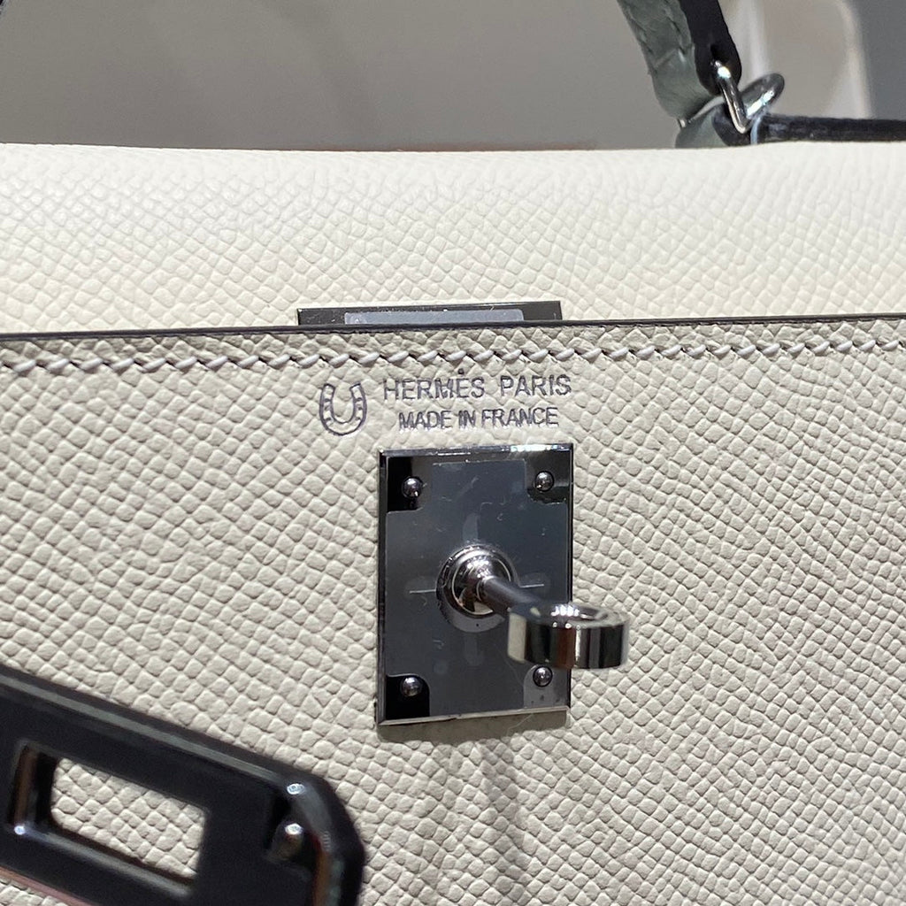 HM Mini Kelly 19cm Cream Cloud Blue Epsom Silver Hardware