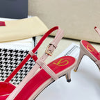VLOGO SLINGBACK PUMP IN ROSE PINK CALFSKIN LEATHER WITH GOLD LOGO