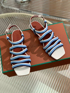Sprightly Charms Sandal Piana Slippers White Cloud Blue Navy Calfskin