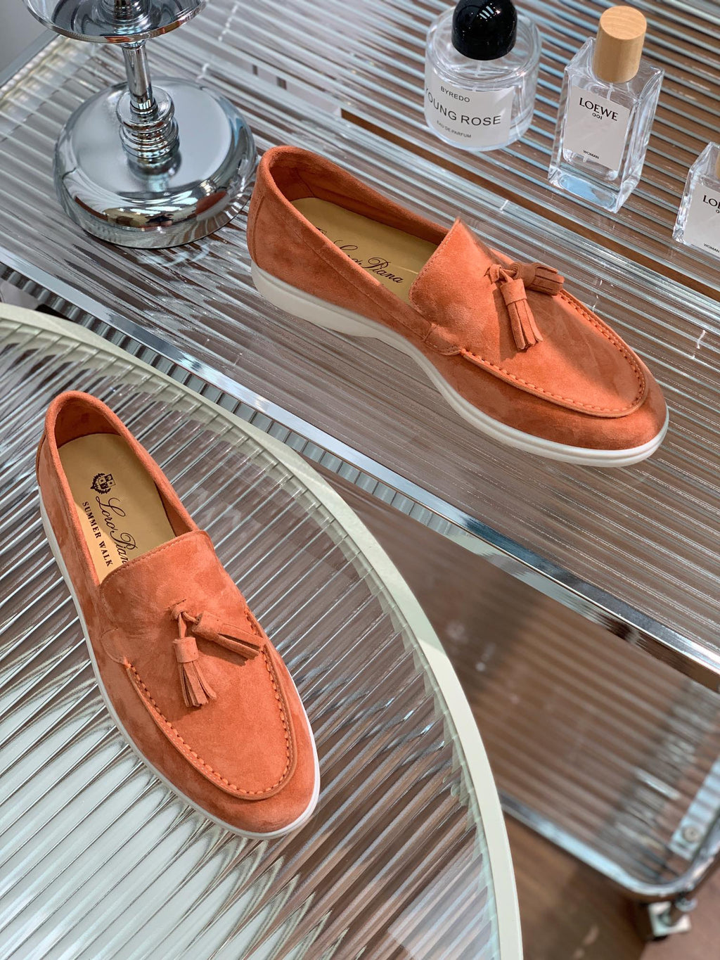 lp dot sole walk loafer brownish pink suede