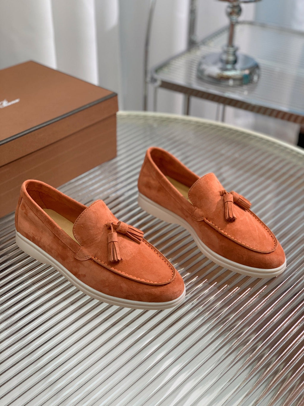 lp dot sole walk loafer brownish pink suede