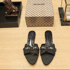 Balenciaga 26s Flat Slippers Black Canvas Leather 681306
