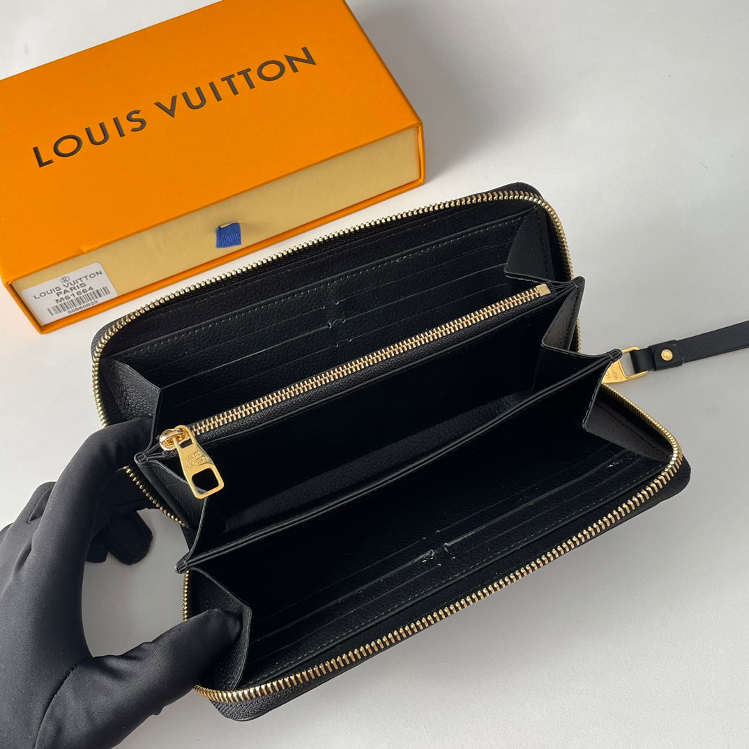 LV M61864 Zippy Wallet Black Monogram Empreinte Leather 221618