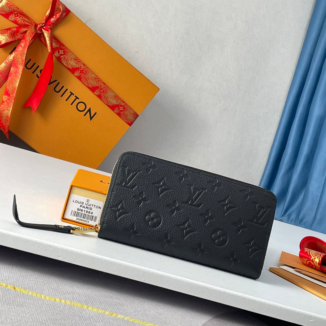 LV M61864 Zippy Wallet Black Monogram Empreinte Leather 221618