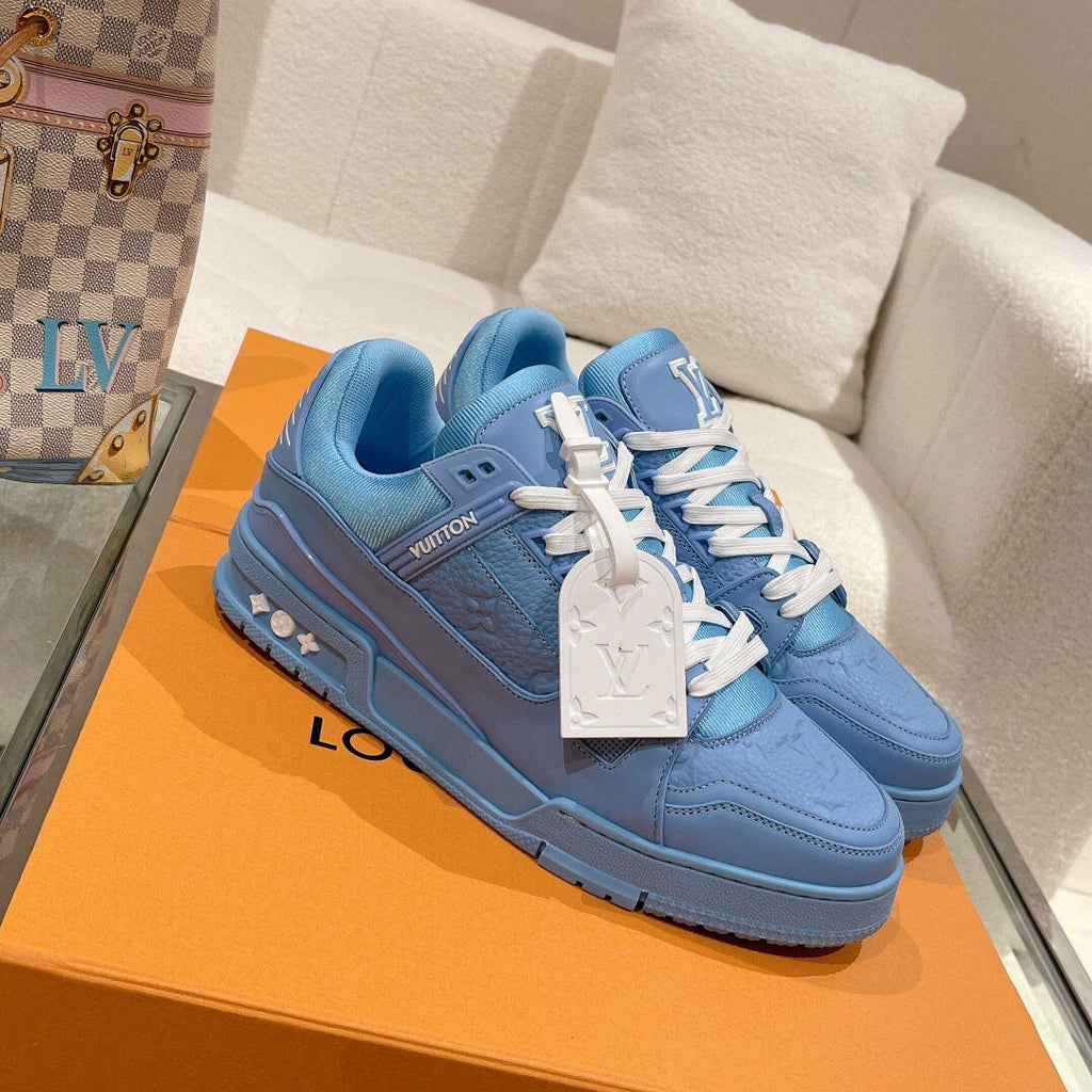 LV 1AHTB0 Trainer Sneaker Blue Monogram-Embossed Leather Lace 626732