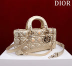 medium lady d-joy 26 beige metalic lambskin