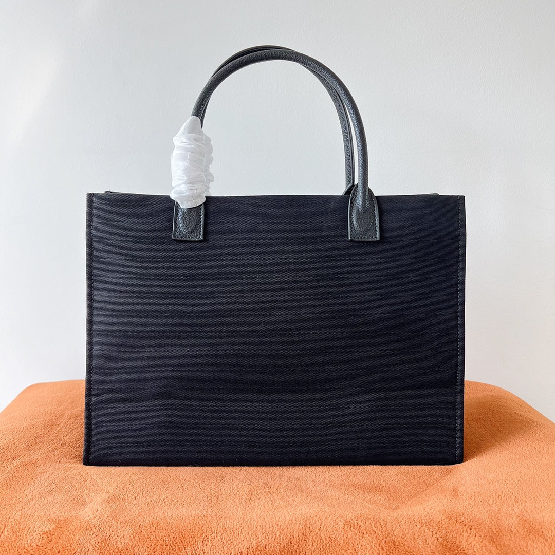 Versace Black Denim Canvas Tote Bag 40 With Cowhide Handle 175560