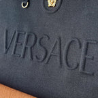 Versace Black Denim Canvas Tote Bag 40 With Cowhide Handle 175560