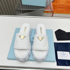 PRA THICK-SOLED CROCHET SANDALS WHITE WOVEN FABRIC