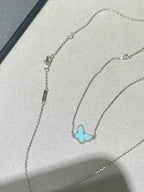 VCA Mini Butterfly Blue Ceramic Necklace Sliver