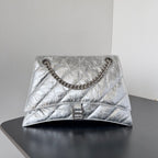 CRUSH CHAINED BAG 32 IN SILVER METALLIC QUILTED CRUSHED CALFSKIN