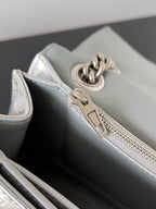 CRUSH CHAINED BAG 25 IN SILVER METALLIC QUILTED CRUSHED CALFSKIN