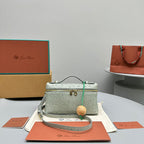EXTRA POCKET L19 IN PEARL GRAY OSTRICH LEATHER