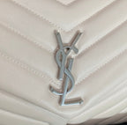 LOULOU MEDIUM 32 WHITE QUILTED LEATHER SILVER HARDWARE