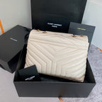 LOULOU MEDIUM 32 WHITE QUILTED LEATHER GOLD HARDWARE