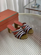 High Hee 60 Sprightly Charms Mule Sandal Olive Purple Navy Calfskin