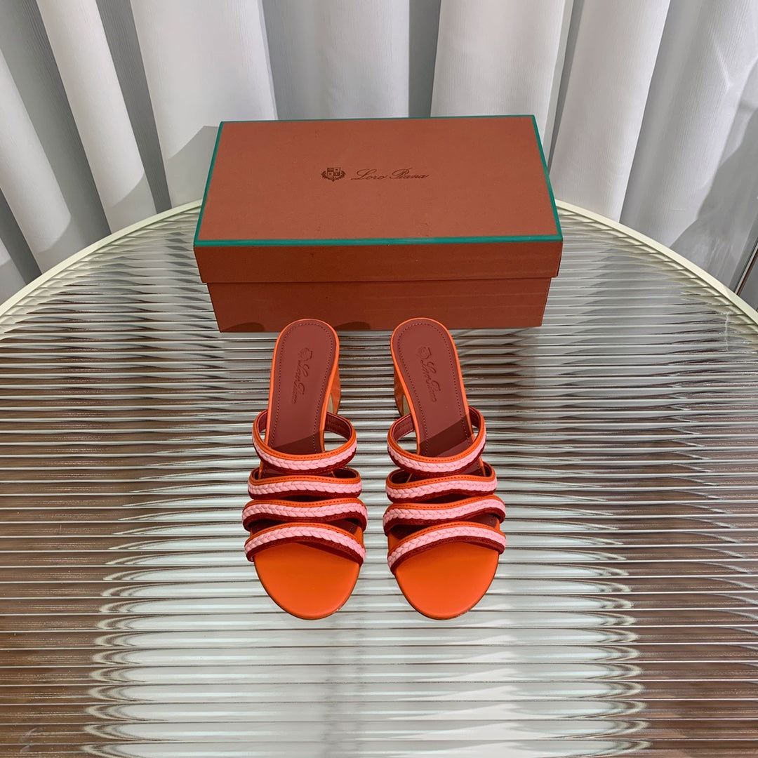 High Hee 60 Sprightly Charms Mule Sandal Orange Pink Maroon Calfskin
