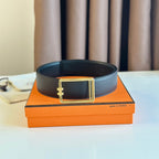 TUBE H BELT BUCKLE & REVERSIBLE BLACK LEATHER STRAP 38MM GOLD HARDWARE