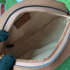 OPHIDIA MINI ROUND SHOULDER BAG 18 IN BLUSH PINK CANVAS AND BROWN LEATHER TRIM