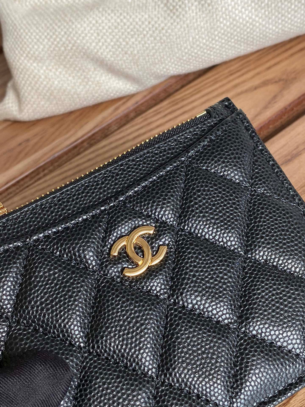 CC A84105 Coin Case Black Gold Metal Caviar 240745