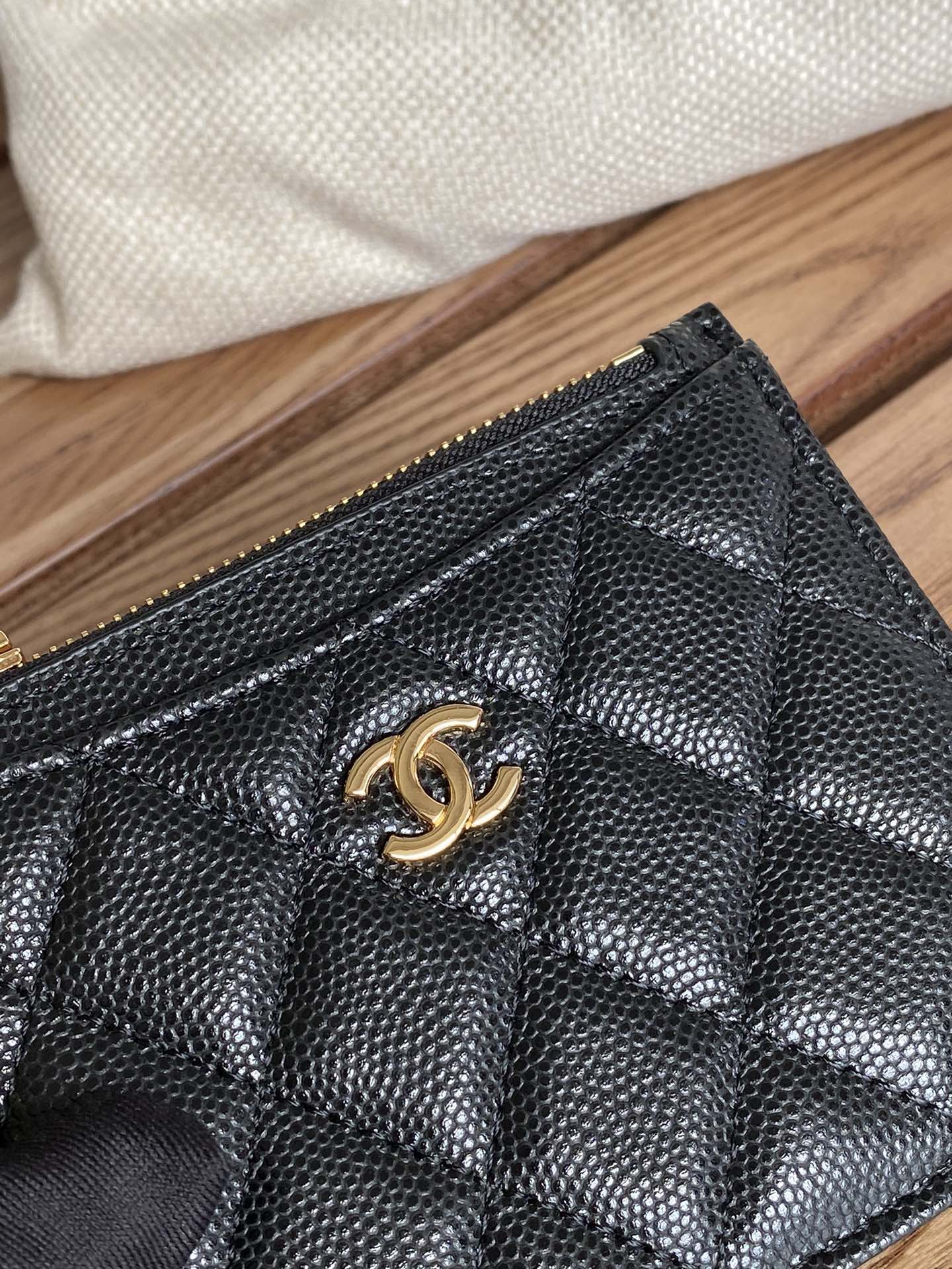 CC A84105 Coin Case Black Gold Metal Caviar 240745