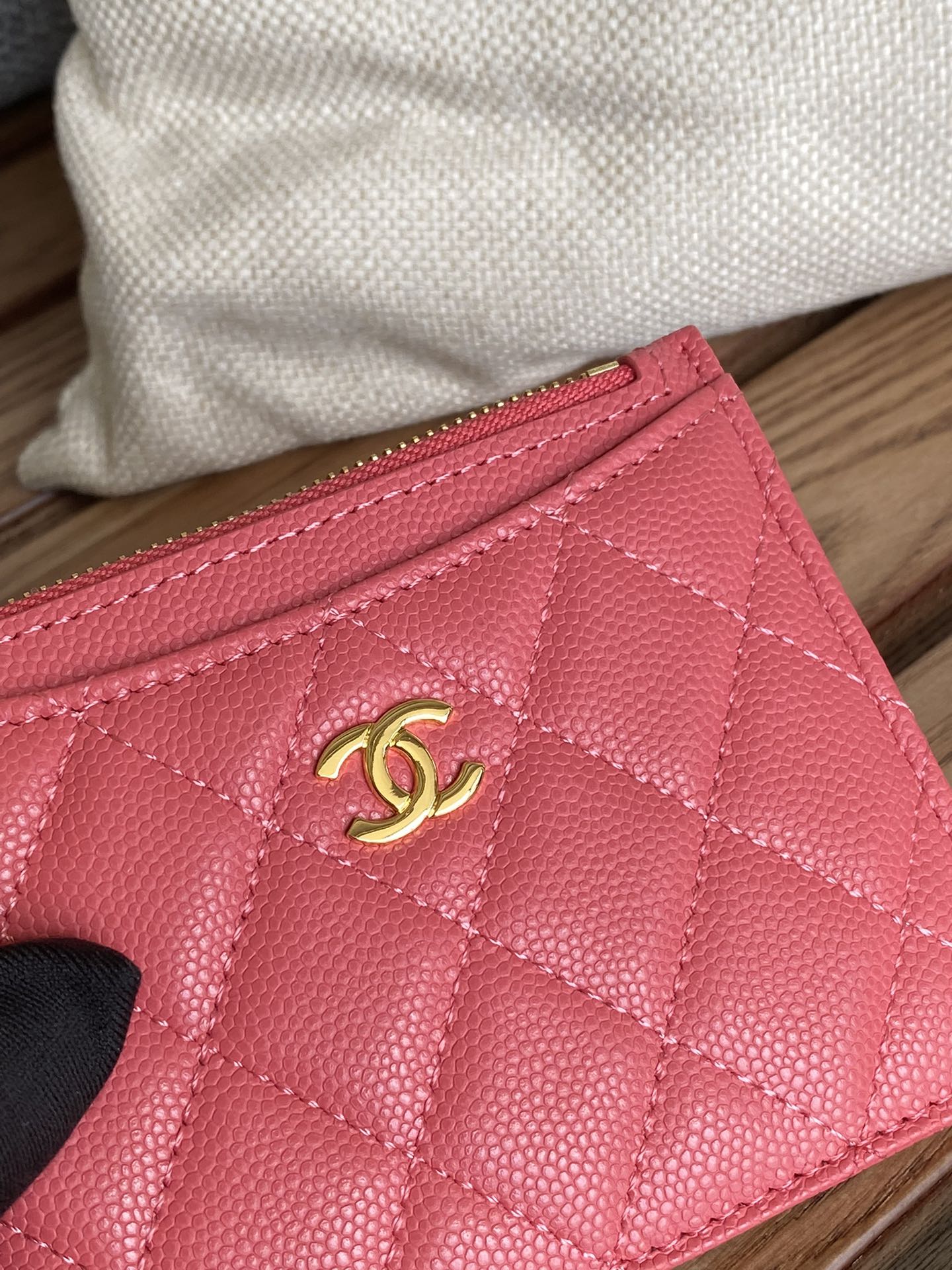 CC A84105 Coin Case Pink Gold Metal Caviar 240733