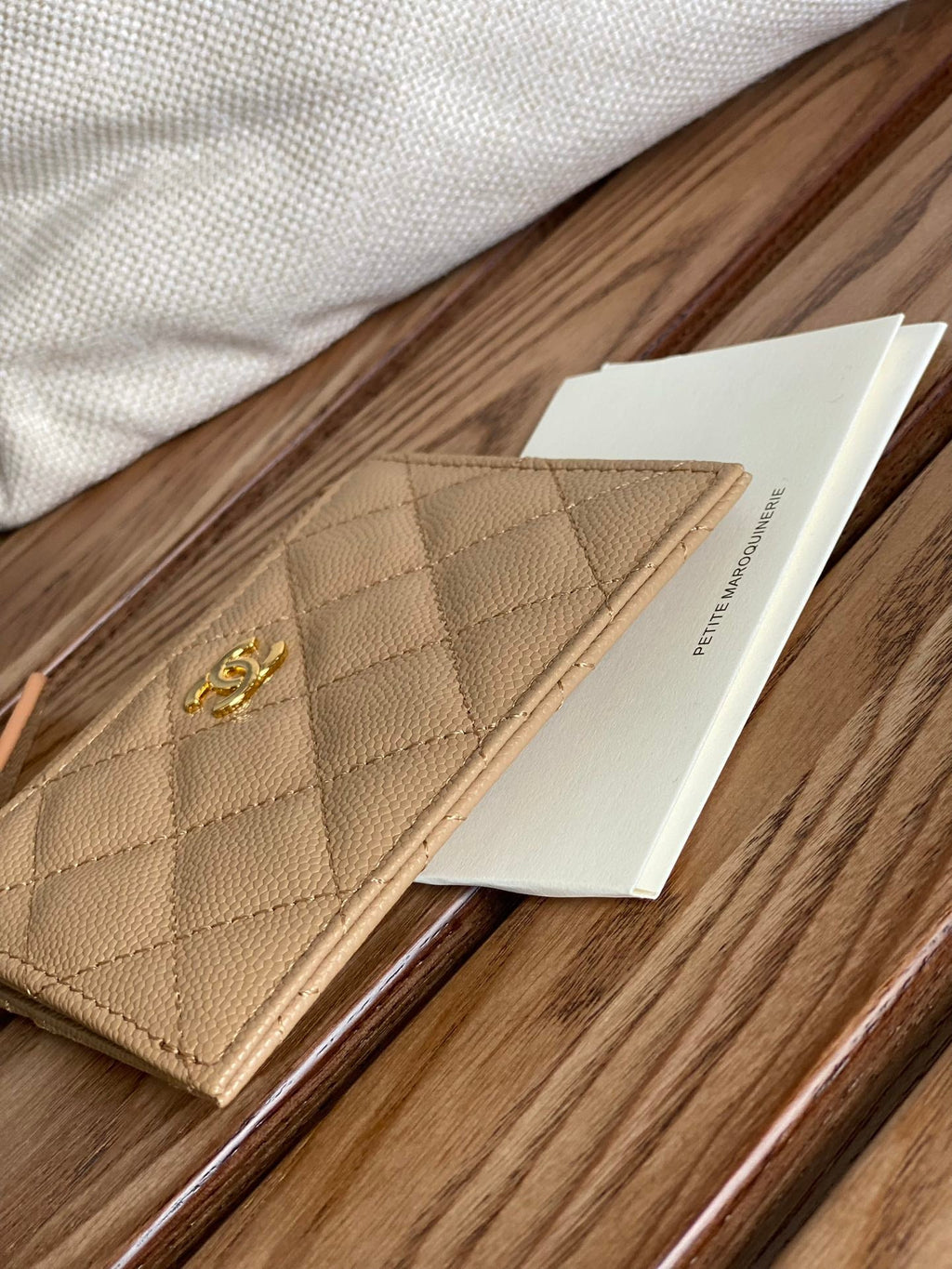 CC A84105 Coin Case Beige Gold Metal Caviar 240737