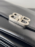 BB SOFT FLAP BAG 36 IN BLACK PEACH CALFSKIN SILVER HARDWARE