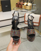 SL SUPER HIGH HEELS SANDAL RAINBOW CRYSTAL SATIN