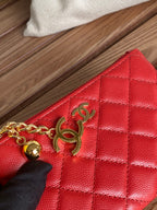 cc zipped wallet 14cm red caviar gold hardware