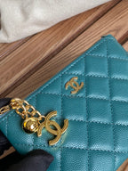 cc zipped wallet 14cm dark green caviar gold hardware