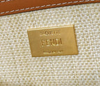 Fend Baguette Tan Beige Canvas Bag 27 with FF Embroidery Ghw