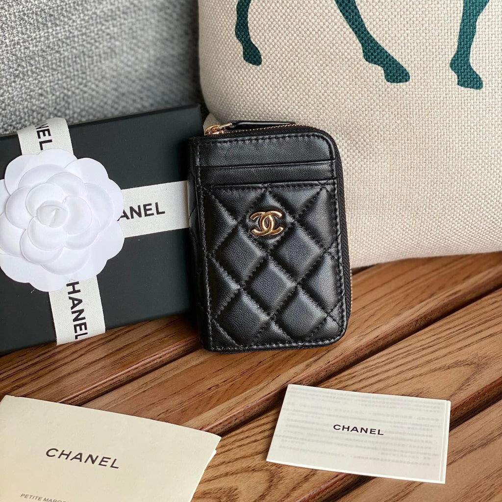 CC 22A Zippy Coin Purse Black Sheepskin GHW 223920