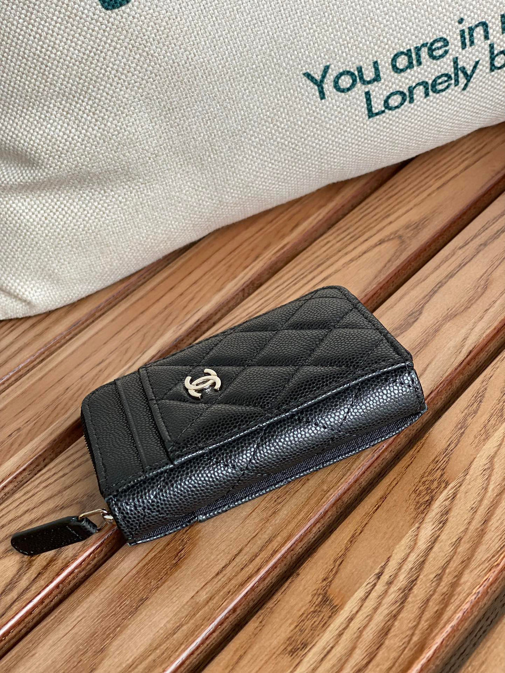 CC 22A Zippy Coin Purse Black Caviar Sliver Steel 223924