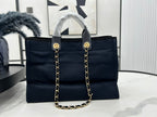 CC Deauville Tweed Bag Navy Leather Gold Hardware 21