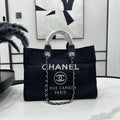 CC Deauville Tweed Bag Black Leather Silver Hardware 22