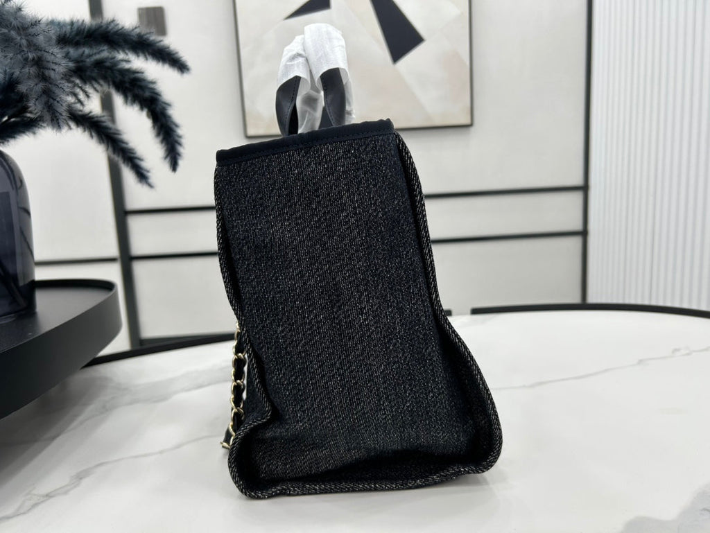 CC Deauville Tweed Bag Black Leather Gold Hardware 25