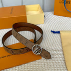 LV CIRCLE 25MM REVERSIBLE BELT MEDIUM BROWN MONOGRAM CALFSKIN SILVER HARDWARE