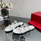 VT 25 Rockstud Flat Sandals White PVC Sheepskin 331947