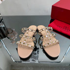 VT 25 Rockstud Flat Sandals Beige PVC Sheepskin